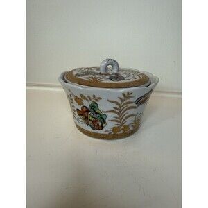 Vintage Butterfly Porcelain Covered Trinket Jar Gold Decor Hand painted